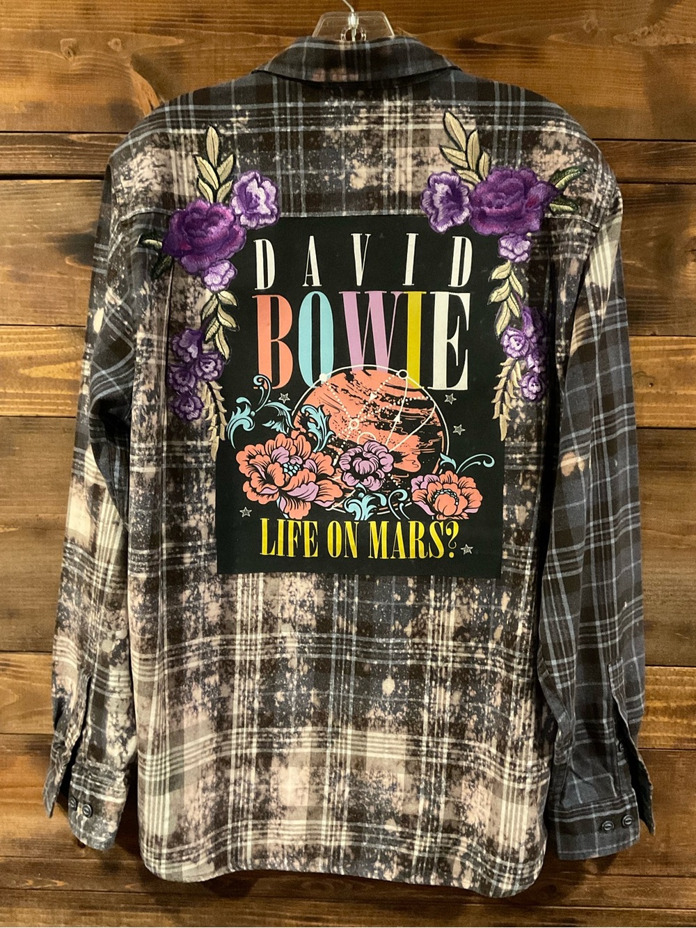 CUSTOM David Bowie “Life on Mars” Bleached Flannel Shirt 
MENS Large (Women’s)
